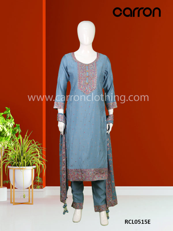 Blue Colour Straight Top With Pant & Duptta (LE-WPZS_8443)