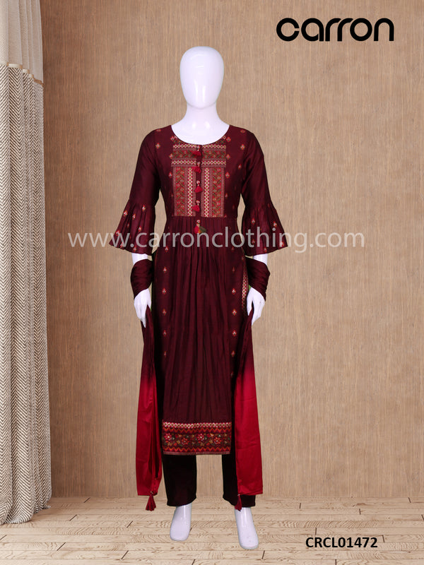 Maroon Colour Nayra Cut With Pant ( LE-WPZS_2612 )