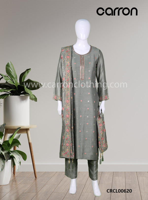 Pista Green Straight Suit With Pant Dupatta (LE-WPZS_3998)