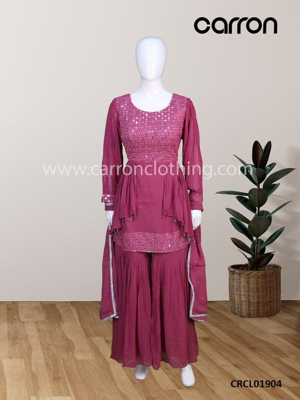 Onion Pink Colour Peplum Top With Gharara (LE-WPZS_4011)