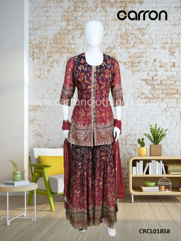 Maroon Colour Peplum Top With Gharara (LE-WPZS_1672 )
