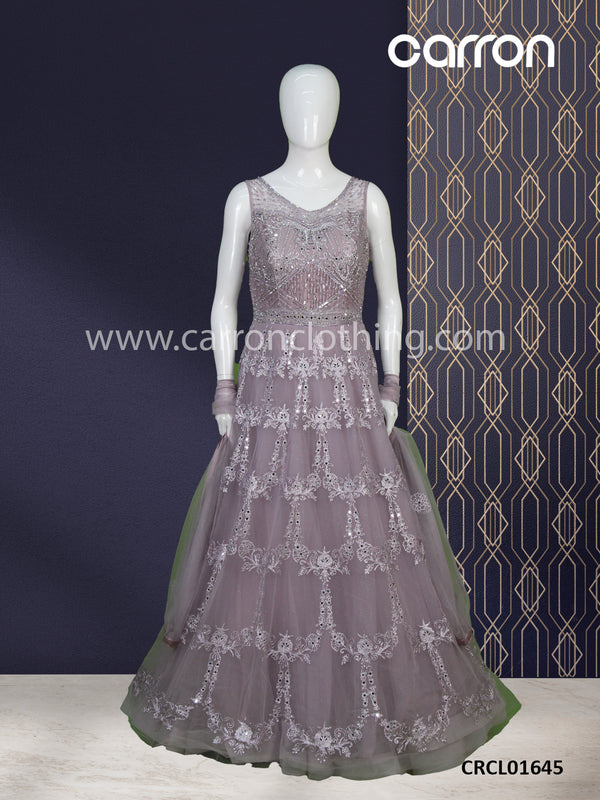 Lavender Colour Floor Length Gown ( Bridal ) (LE-03_4850)
