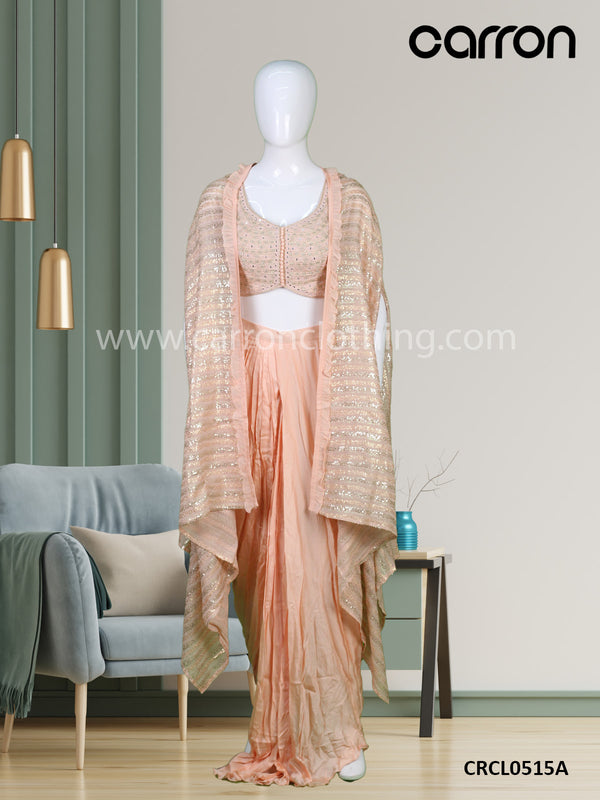 Peach Colour Silk Choli With Jacket And Dhoti (LE-04_VEDANSHI)