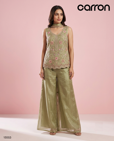 Green Colour Plazo Set(LE-WPZS_15553)