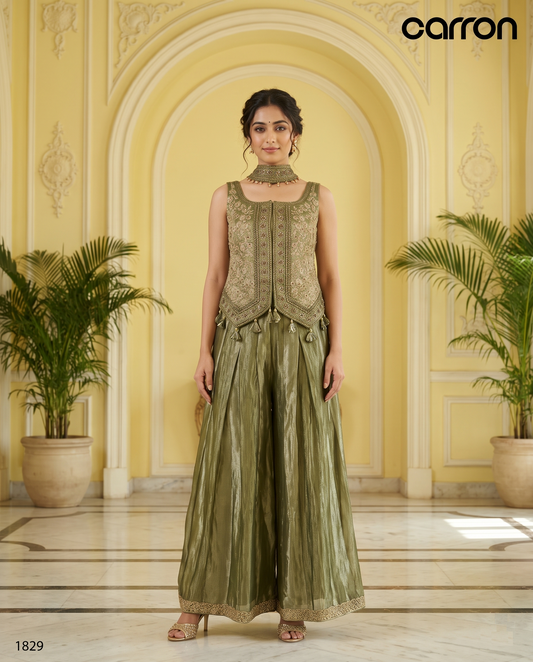 Green Colour Plazo Set(LE-WPZS_1829)