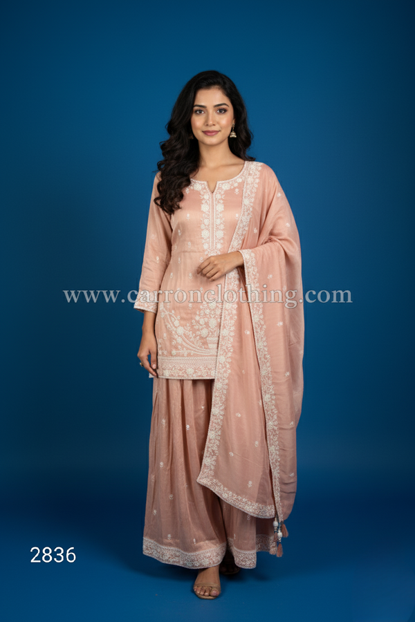 Peach Colour Plazo Set(LE-WPZS_2836)