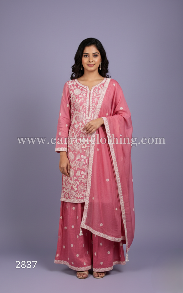 Onion Pink Colour Plazo Set(LE-WPZS_2837)