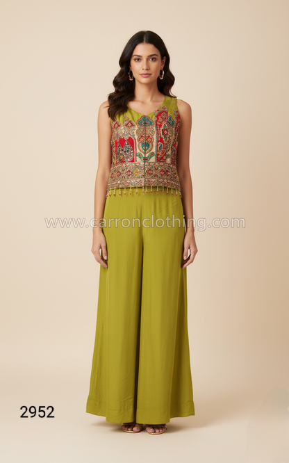Green Colour Plazo Set(LE-WPZS_2952)