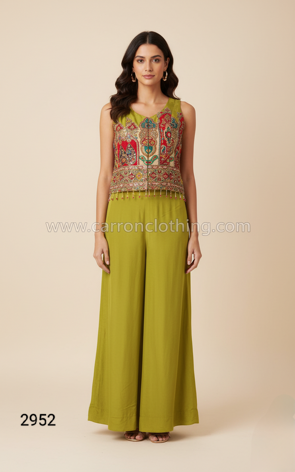 Green Colour Plazo Set(LE-WPZS_2952)