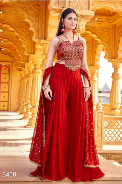 Red Colour Plazo Set(LE-WPZS_3400)