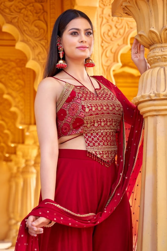 Red Colour Plazo Set(LE-WPZS_3400)