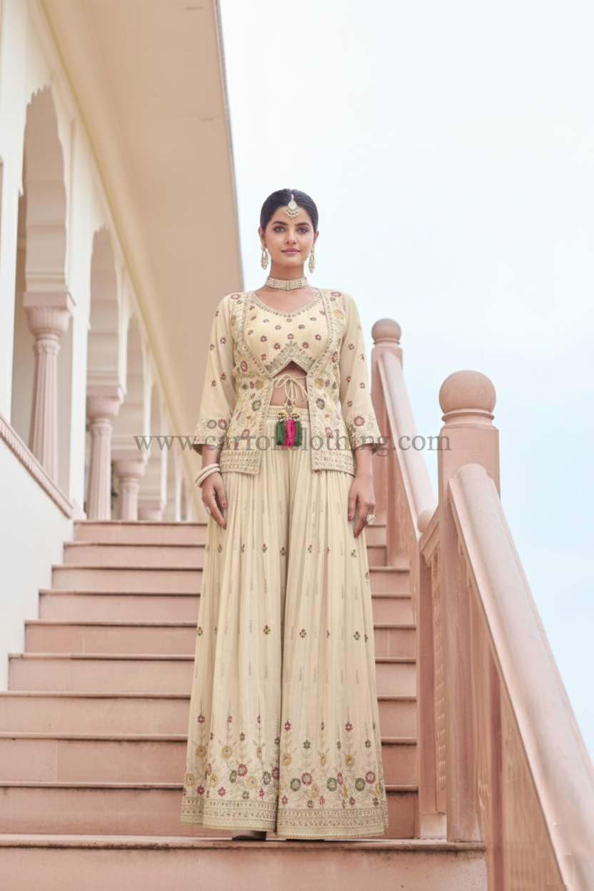 Cream Colour Plazo Set(LE-WPZS_3446)