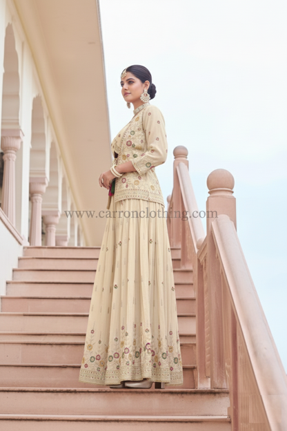 Cream Colour Plazo Set(LE-WPZS_3446)