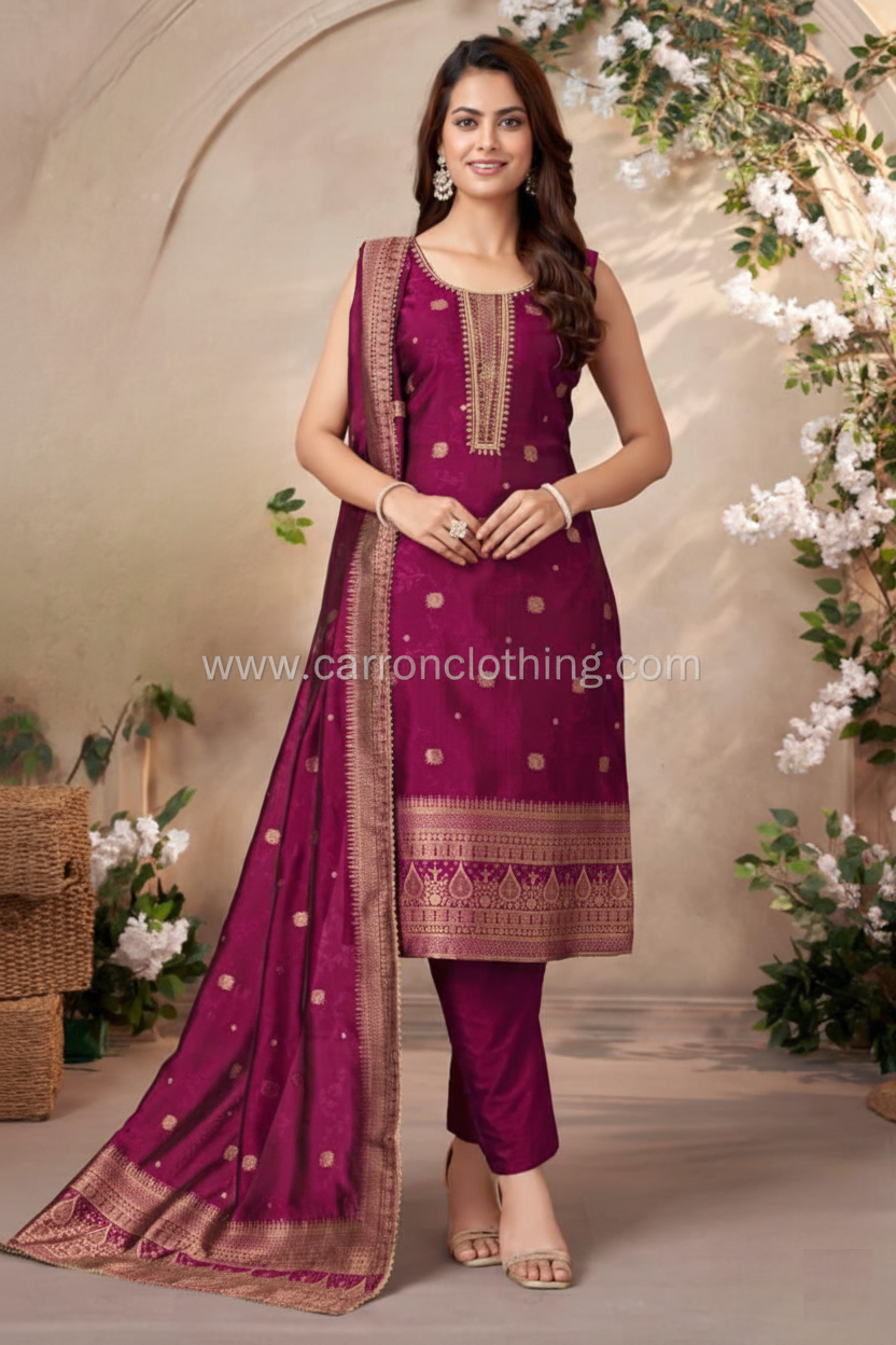 Mangenta Colour Pant Set(WE-WPZS_3485)