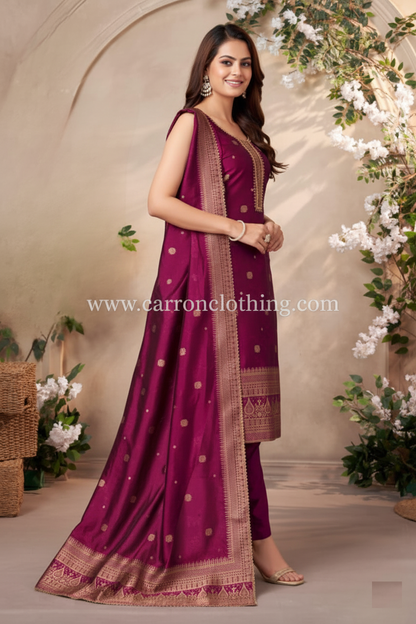 Mangenta Colour Pant Set(WE-WPZS_3485)