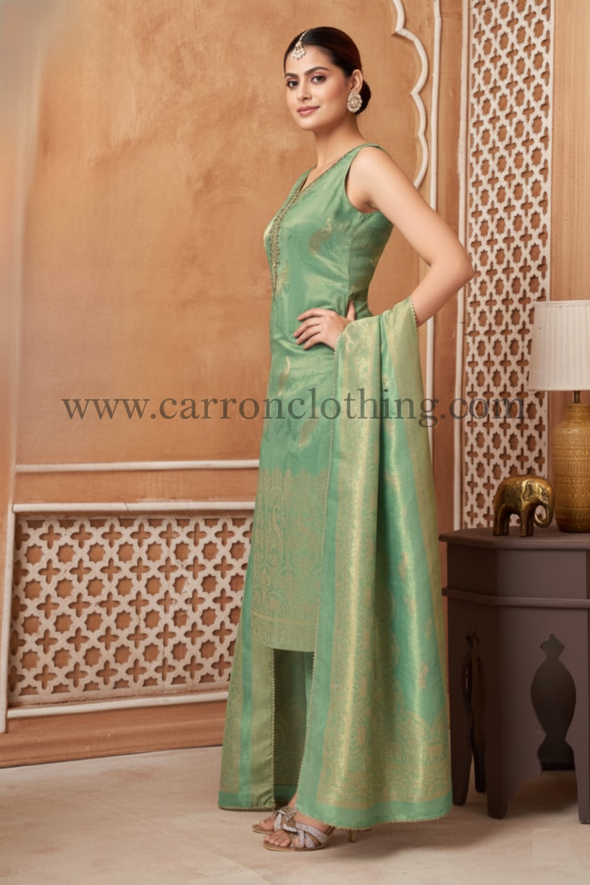 Green Colour Pant Set(LE-WPNS_3504)