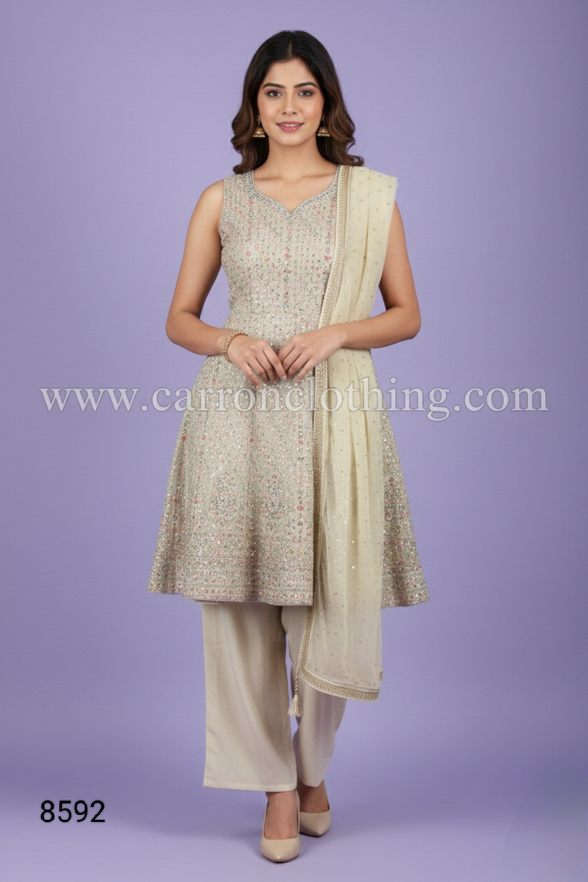 Cream Colour Plazo Set(LE-WPZS_8592)