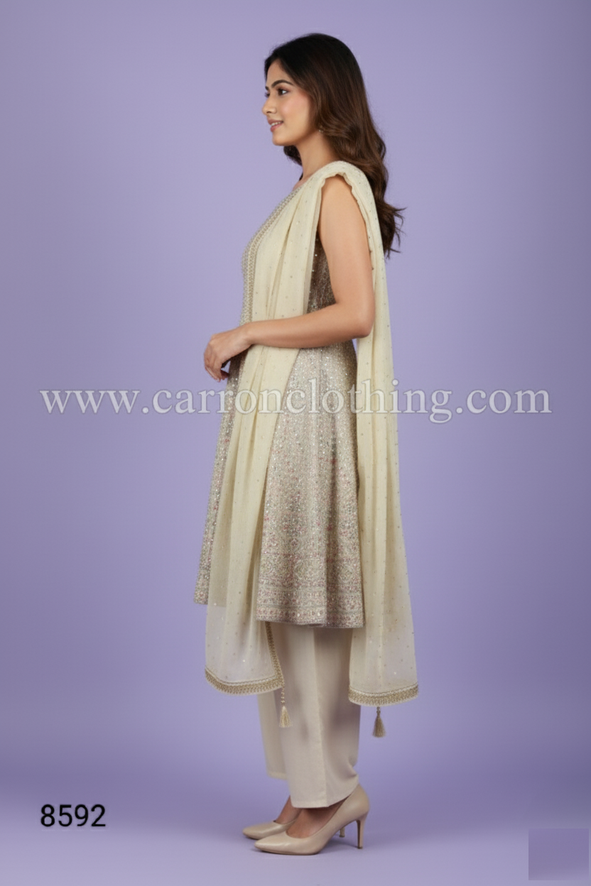 Cream Colour Plazo Set(LE-WPZS_8592)