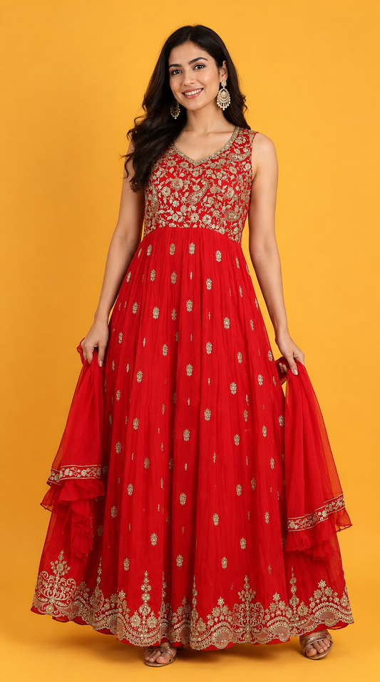 Red Colour Anarkali Gown(LE-WANK_3381)