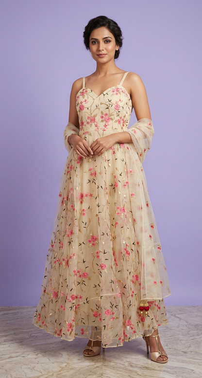 Cream Colour Anarkali(LE-WANK_6689)