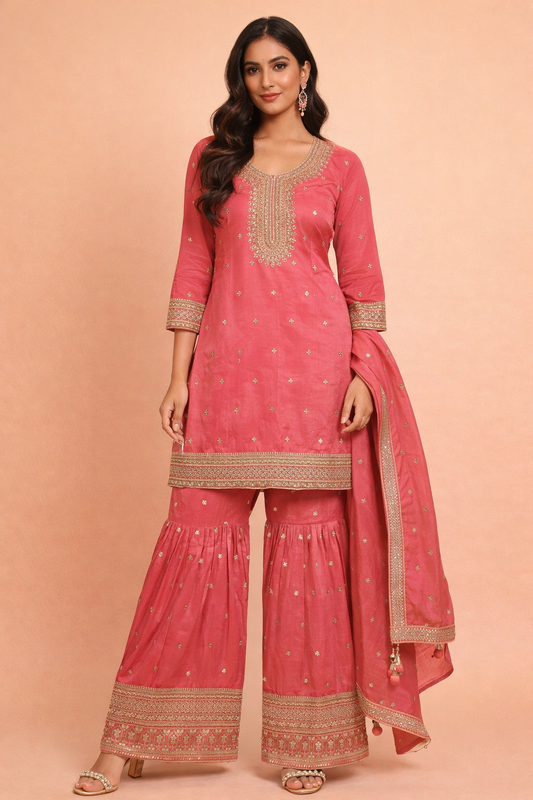 Pink Colour Gharara Set(LE-WGHA_25504)