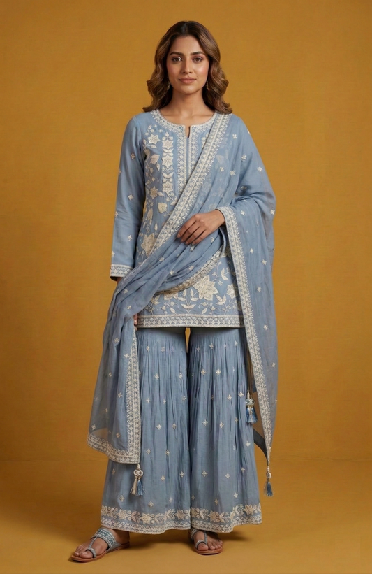Blue Colour Gharara Set(LE-WGHA_2832)