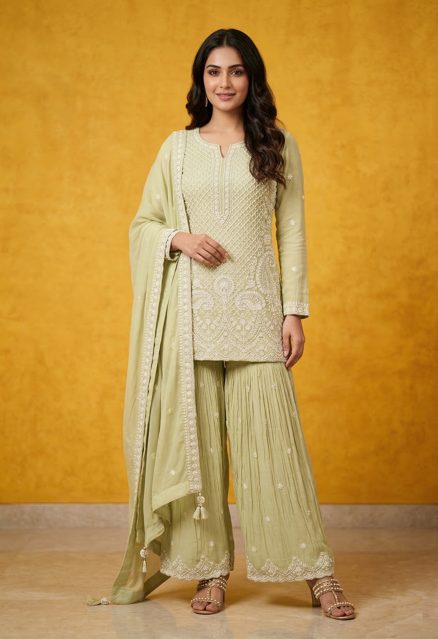 Sage Green Colour Gharara Set(LE-WGHA_2835)