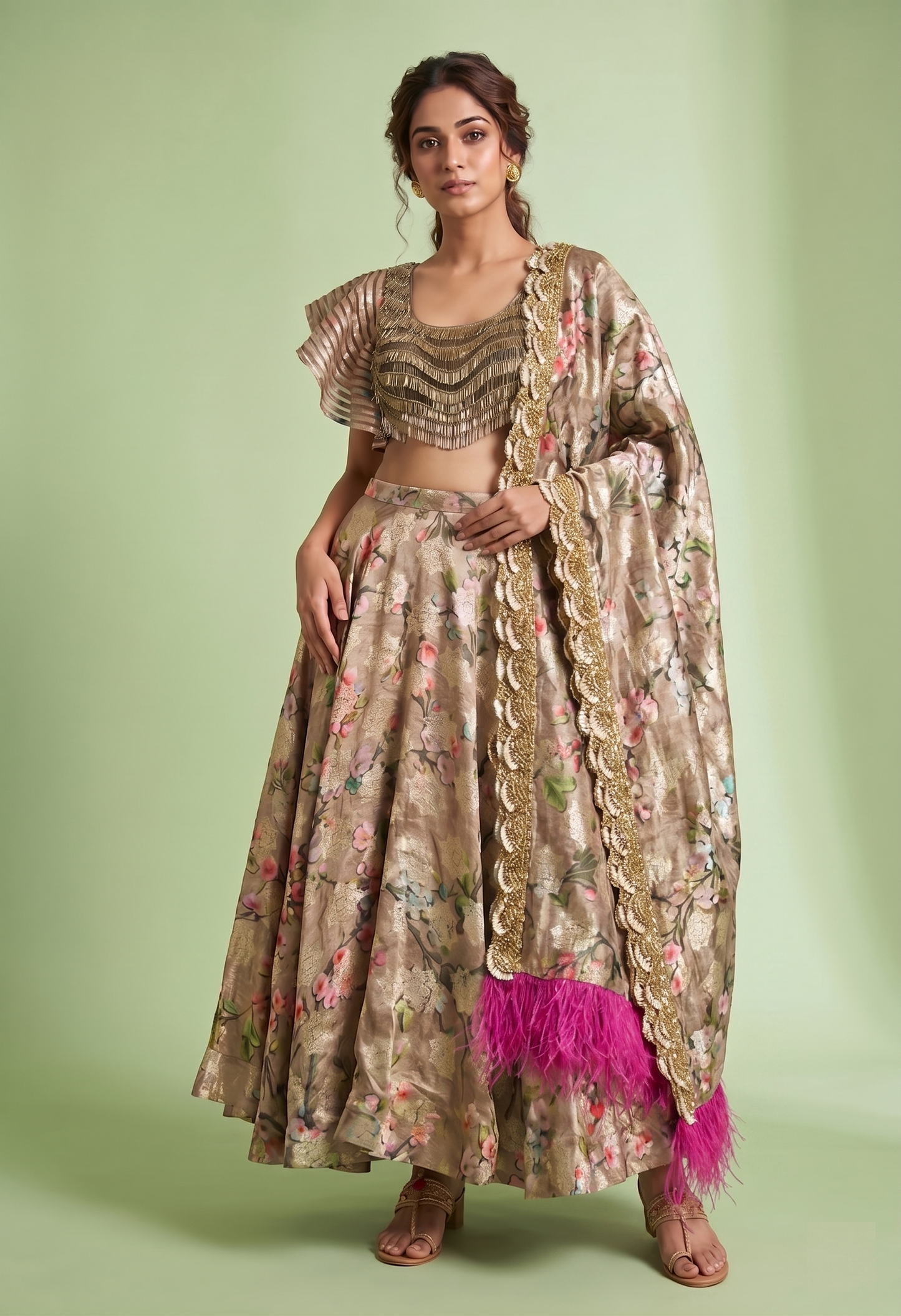 Champagne Gold Colour Ghaghra Choli(LE-WGHC_007)