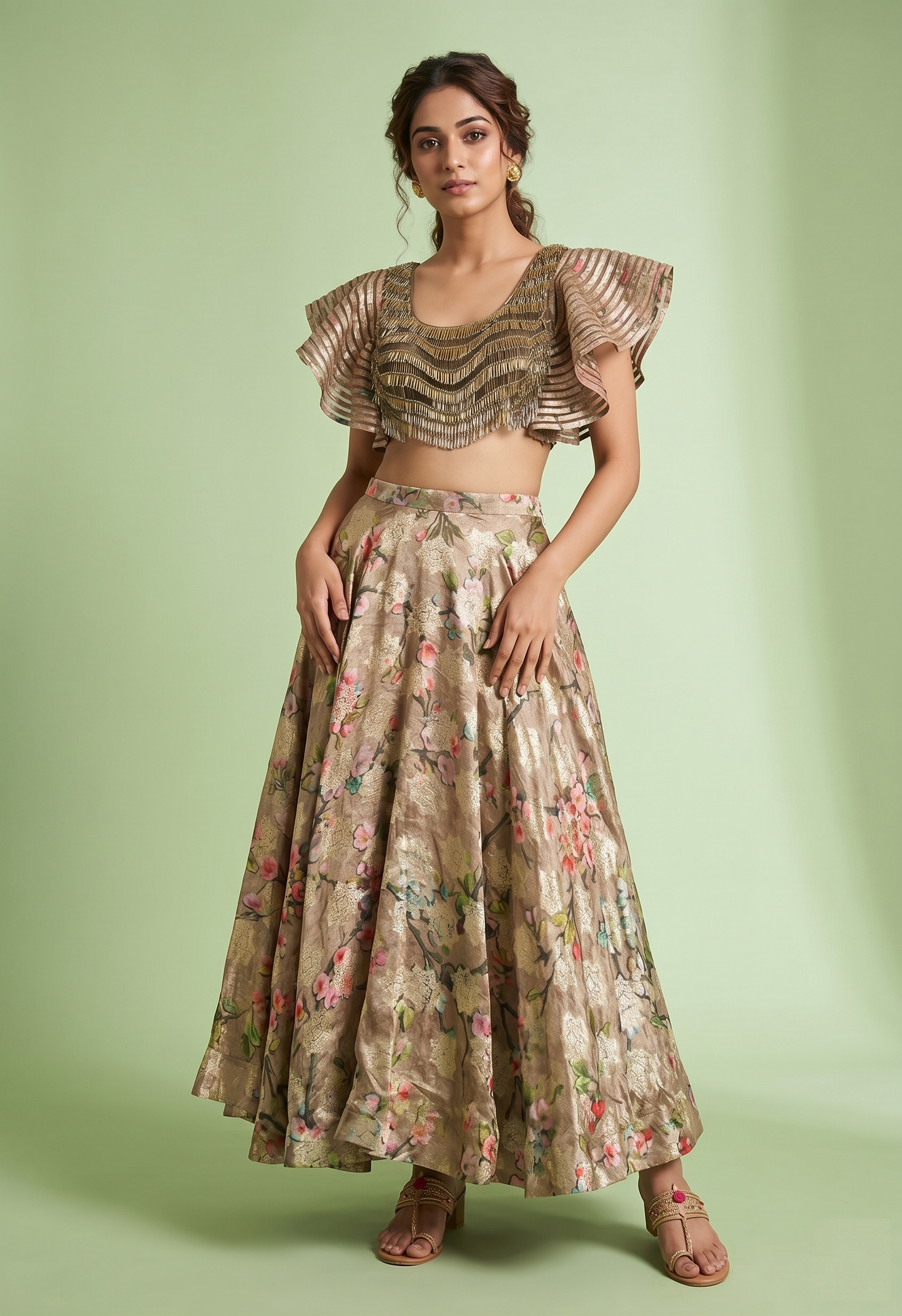 Champagne Gold Colour Ghaghra Choli(LE-WGHC_007)