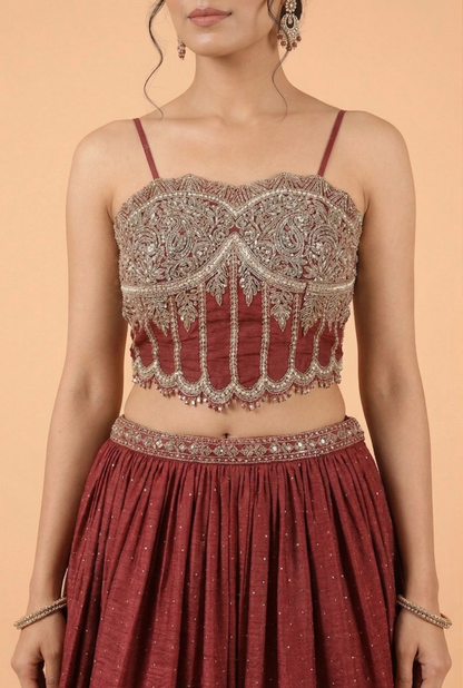 Deep Maroon Colour Ghaghra Choli(LE-WGHC_2989)