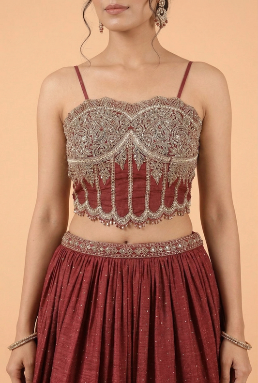 Deep Maroon Colour Ghaghra Choli(LE-WGHC_2989)