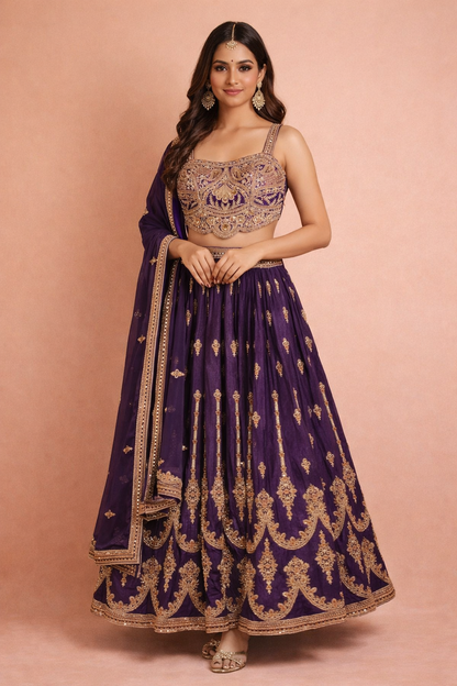 Royal Purple Colour Ghaghra Choli(LE-WGHC_3074)