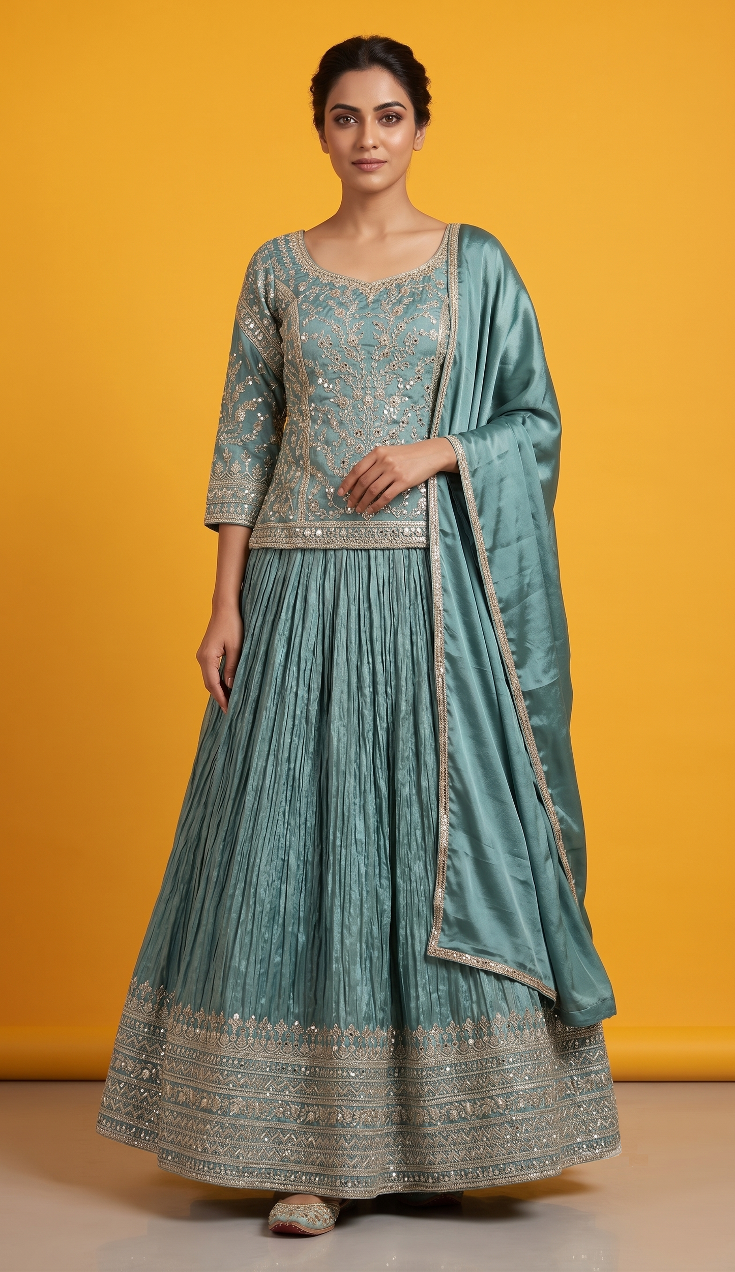 Green Colour Ghaghra Choli(LE-WGHC_39292)
