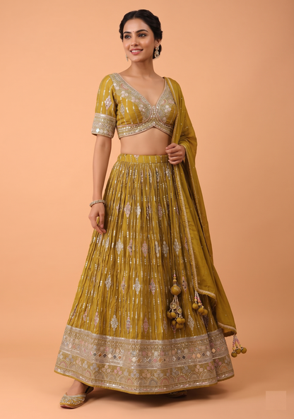 Olive Green Colour Ghaghra Choli(LE-WGHC_4485)