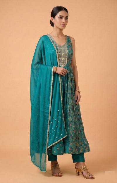 Teal Blue Colour Gown(LE-WGWN_3873)