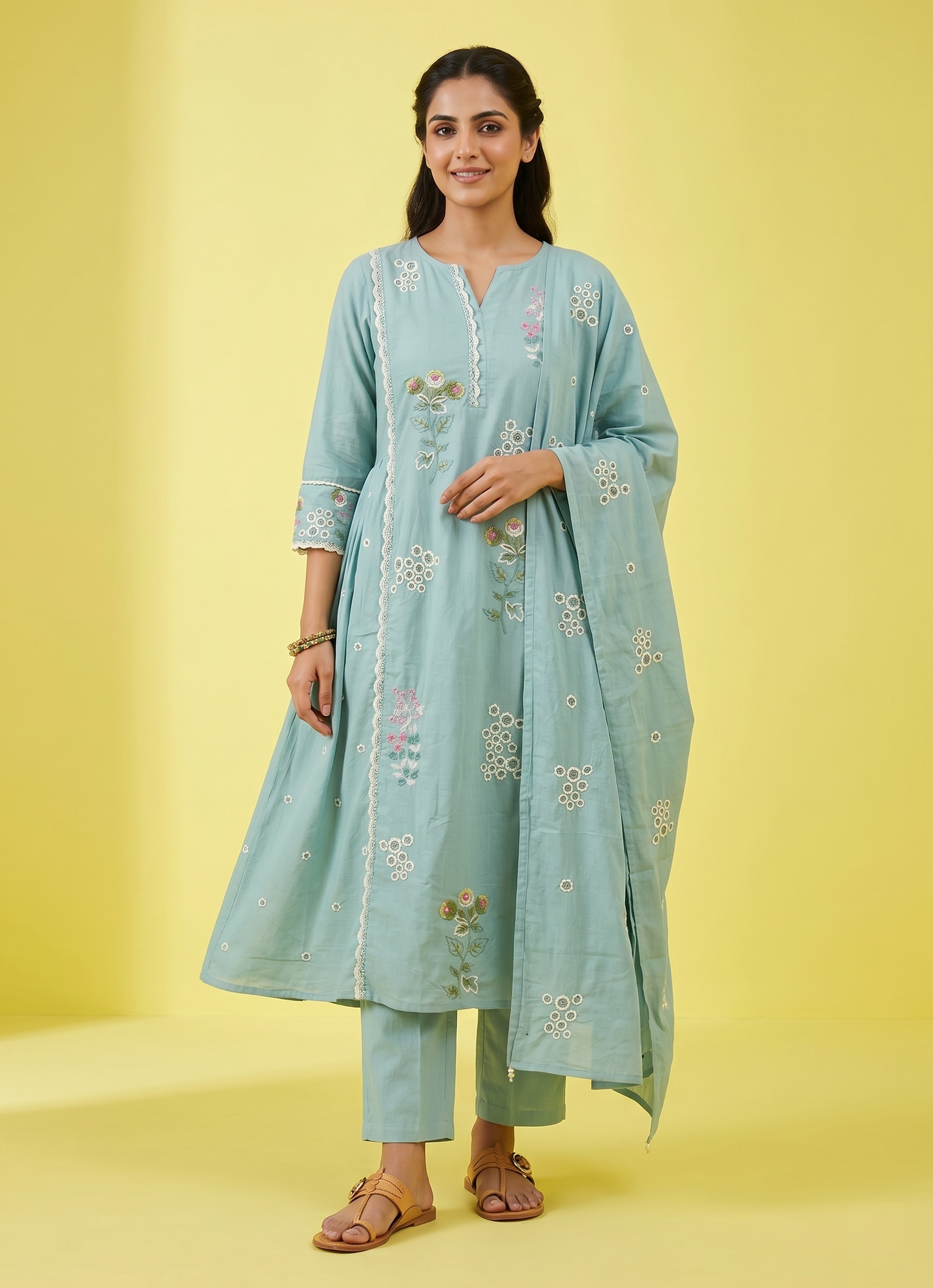Mint Blue Colour Kurti Set(LC-WKIS_3979)