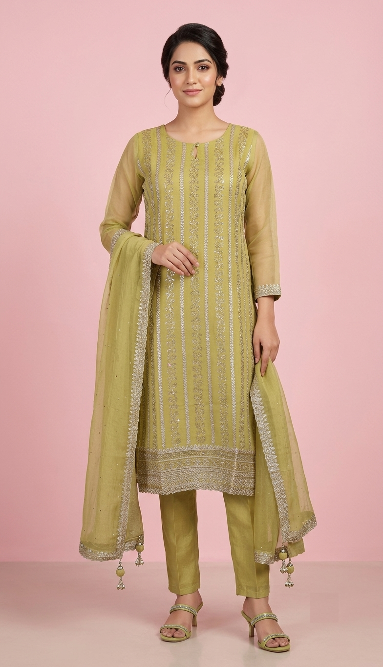 Green Colour Pant Set(LE-WPNS_23585)