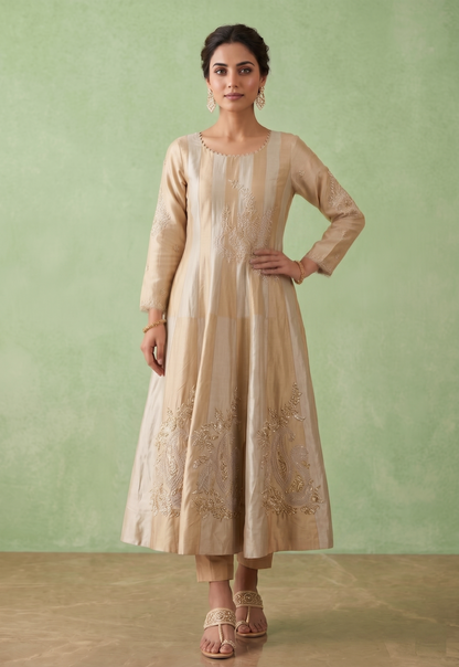 Chickoo Colour Pant Set Short Anarkali(LE-WPNS_3075)