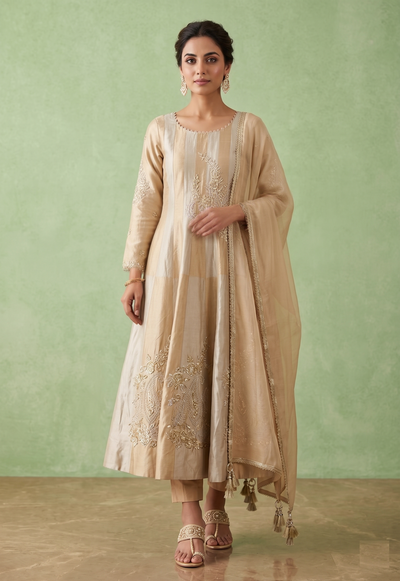 Chickoo Colour Pant Set Short Anarkali(LE-WPNS_3075)