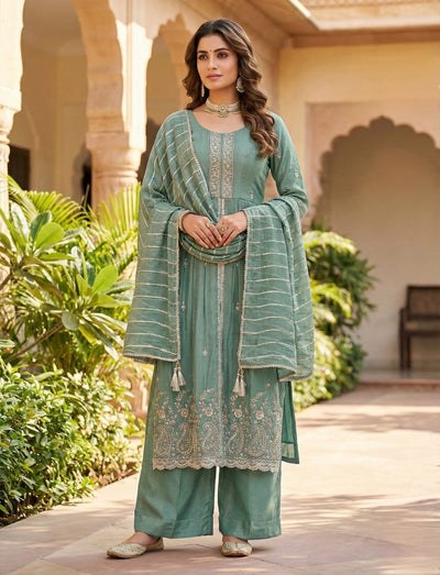 Aqua Green Colour Plazo Set(LE-WPZS_1669)