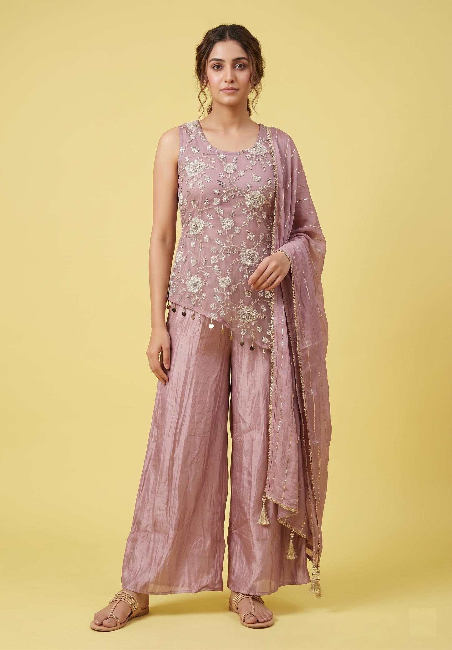 Onion Pink Colour Plazo Set(LE-WPZS_1698)