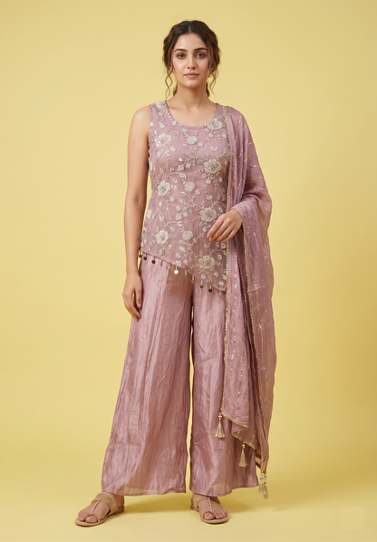 Onion Pink Colour Plazo Set(LE-WPZS_1698)