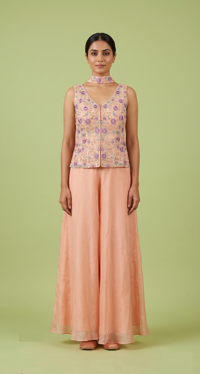 Peach Colour Plazo Set(LE-WPZS_2027)