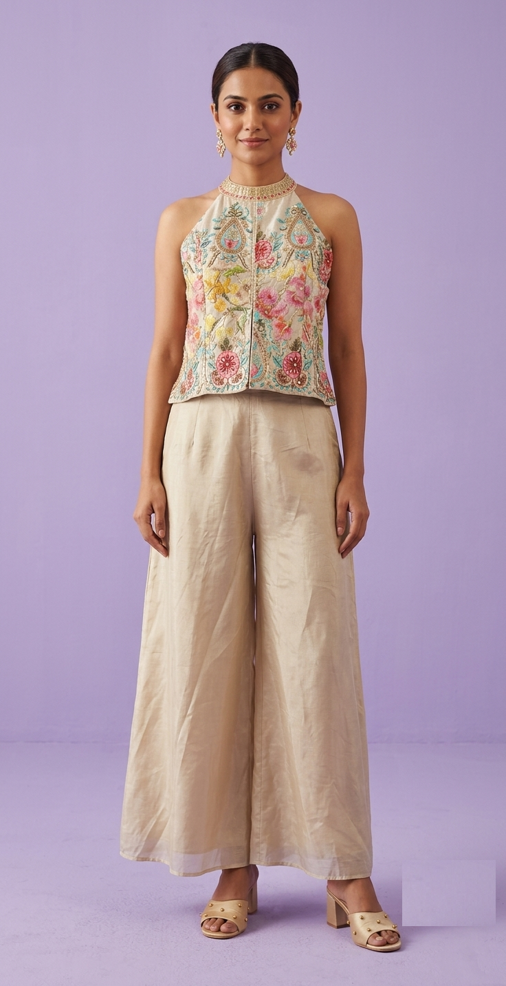 Cream Colour Plazo Set(LE-WPZS_2173)