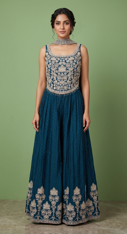 Blue Colour Plaazo Set(LE-WPZS_2830)