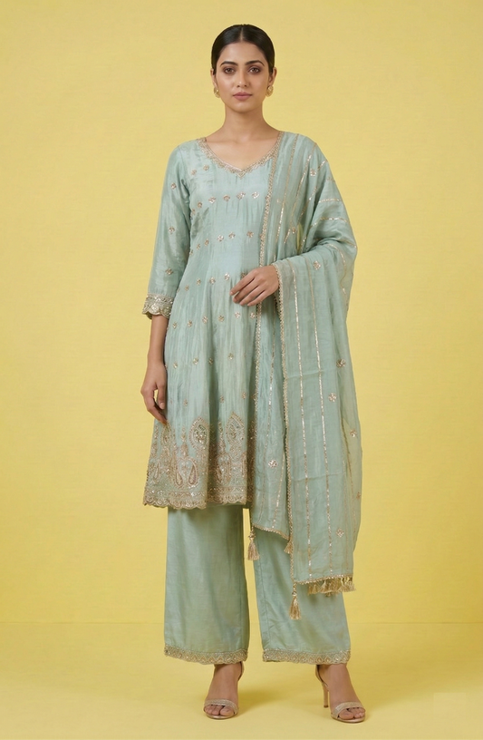 Green Colour Plazo Set(LE-WPZS_2862)