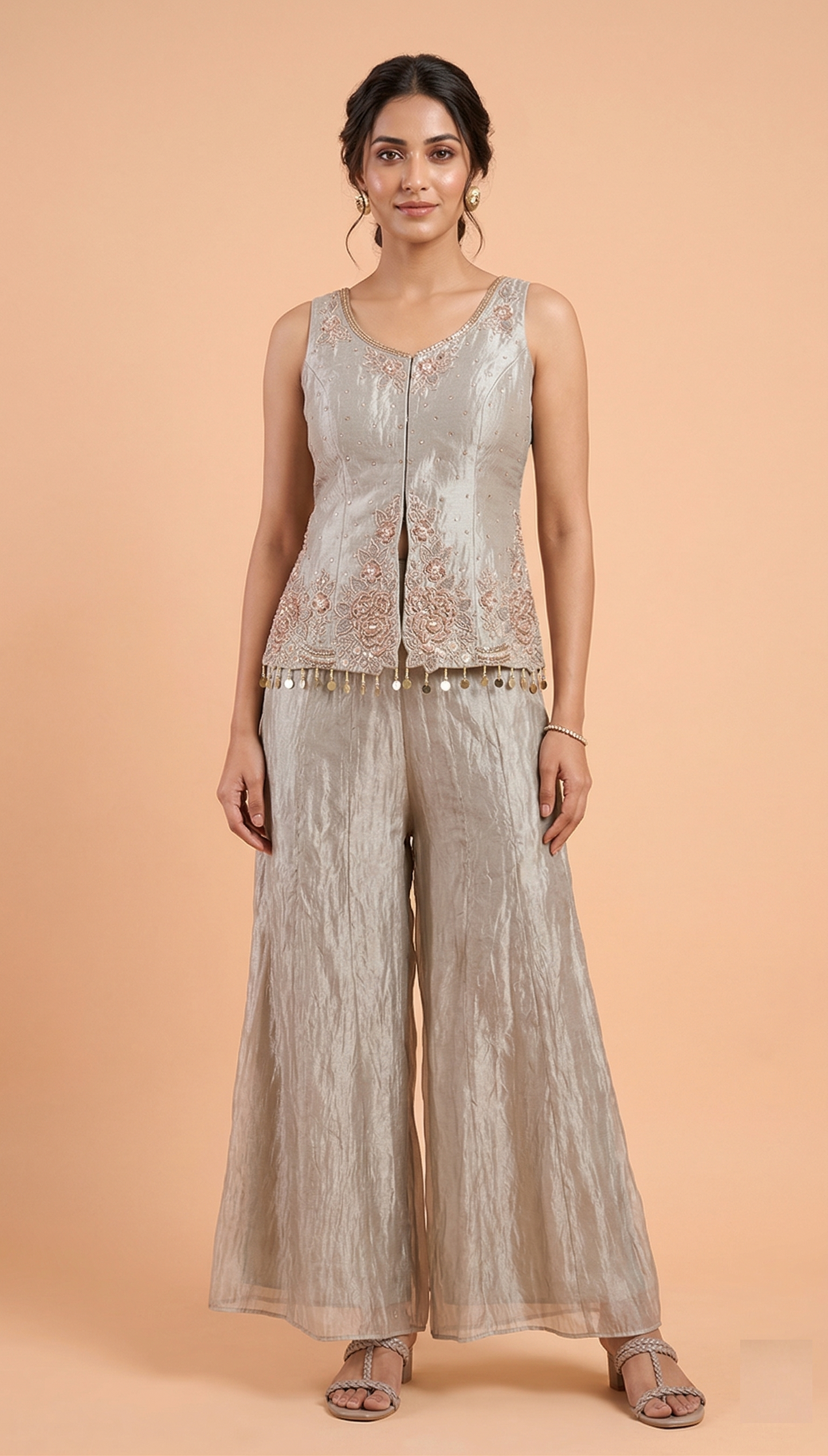 Metallic Grey Colour Plazo Set(LE-WPZS_2974)