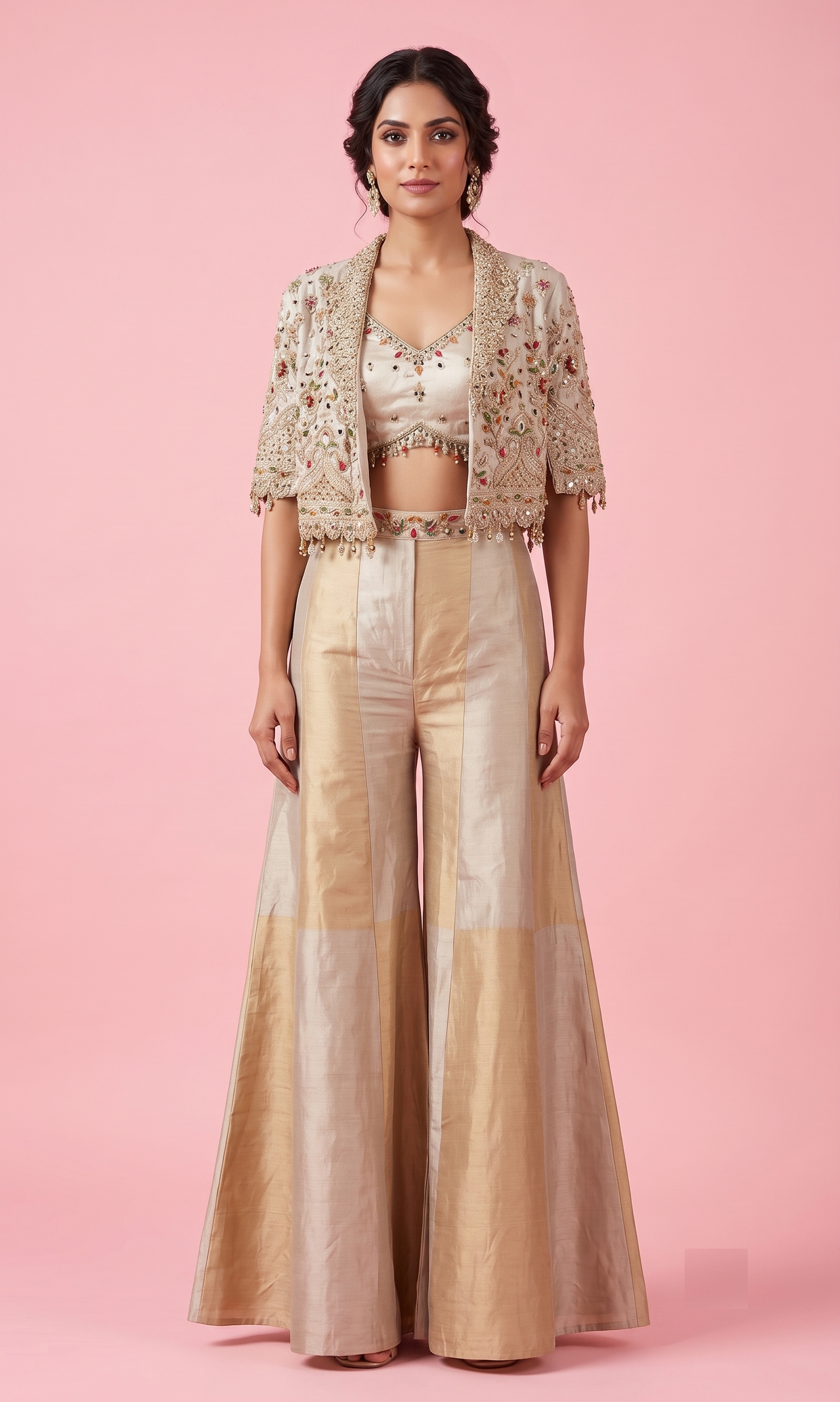 Cream Colour Plazo Set(LE-WPZS_3001)