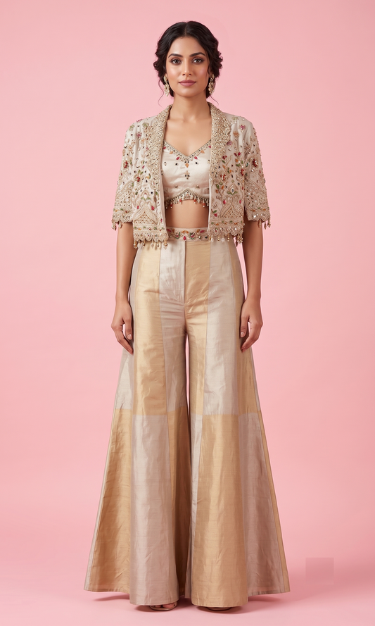 Cream Colour Plazo Set(LE-WPZS_3001)