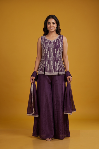 Purple Colour Plazo Set(LE-WPZS_3405)